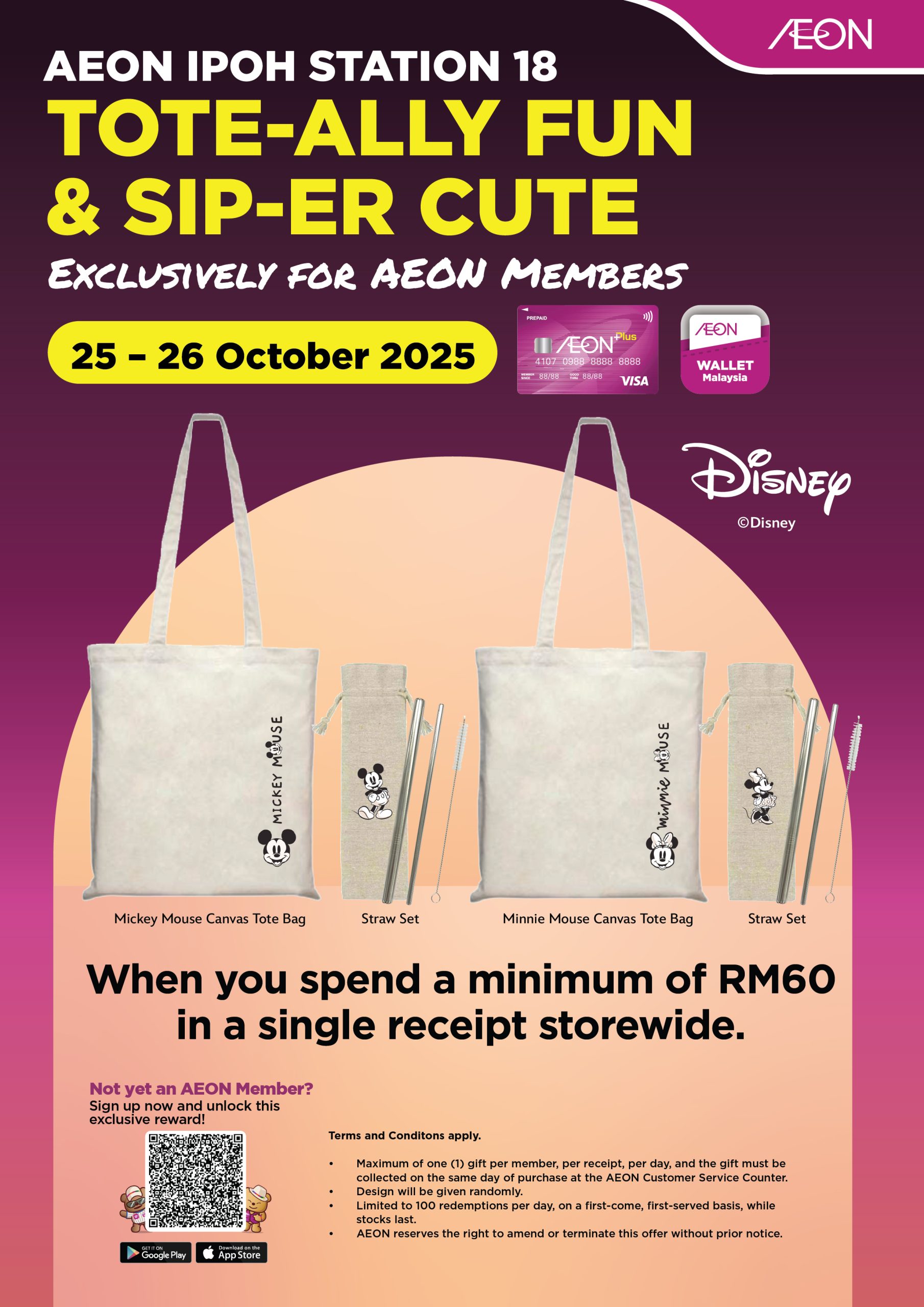 OP Mickey canvas bag with straw set 1 Year Anniversary